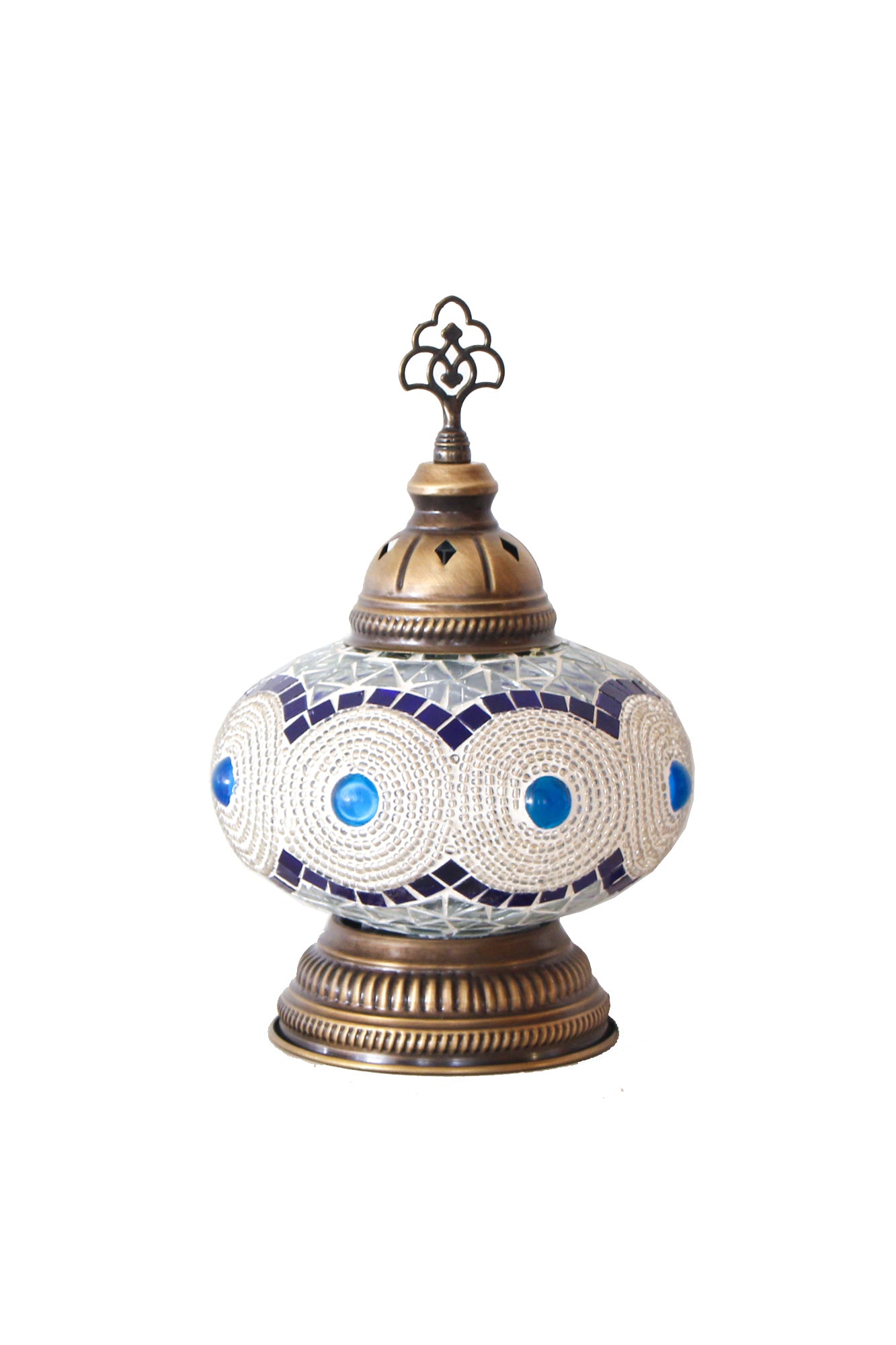 Lámpara turca decorativa baja de mesa M blanca + ampolleta