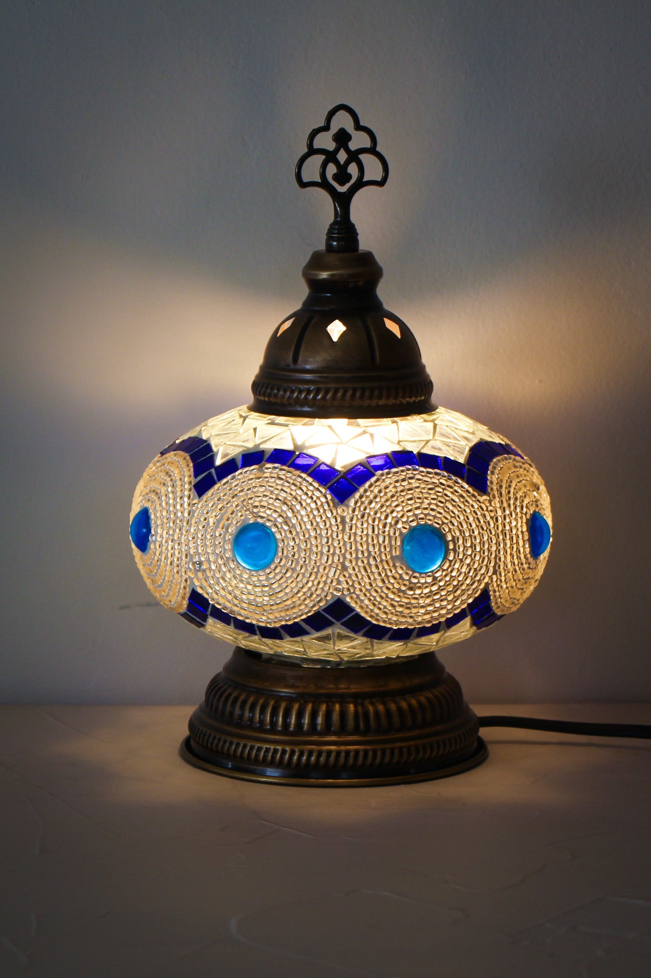 Lámpara turca decorativa baja de mesa M blanca + ampolleta