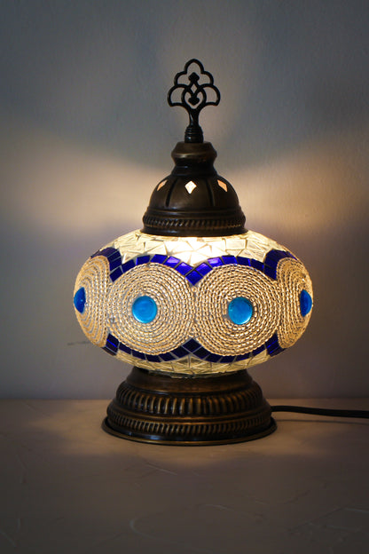 Lámpara turca decorativa baja de mesa M blanca + ampolleta