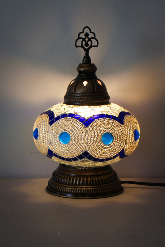 Lámpara turca decorativa baja de mesa M blanca + ampolleta