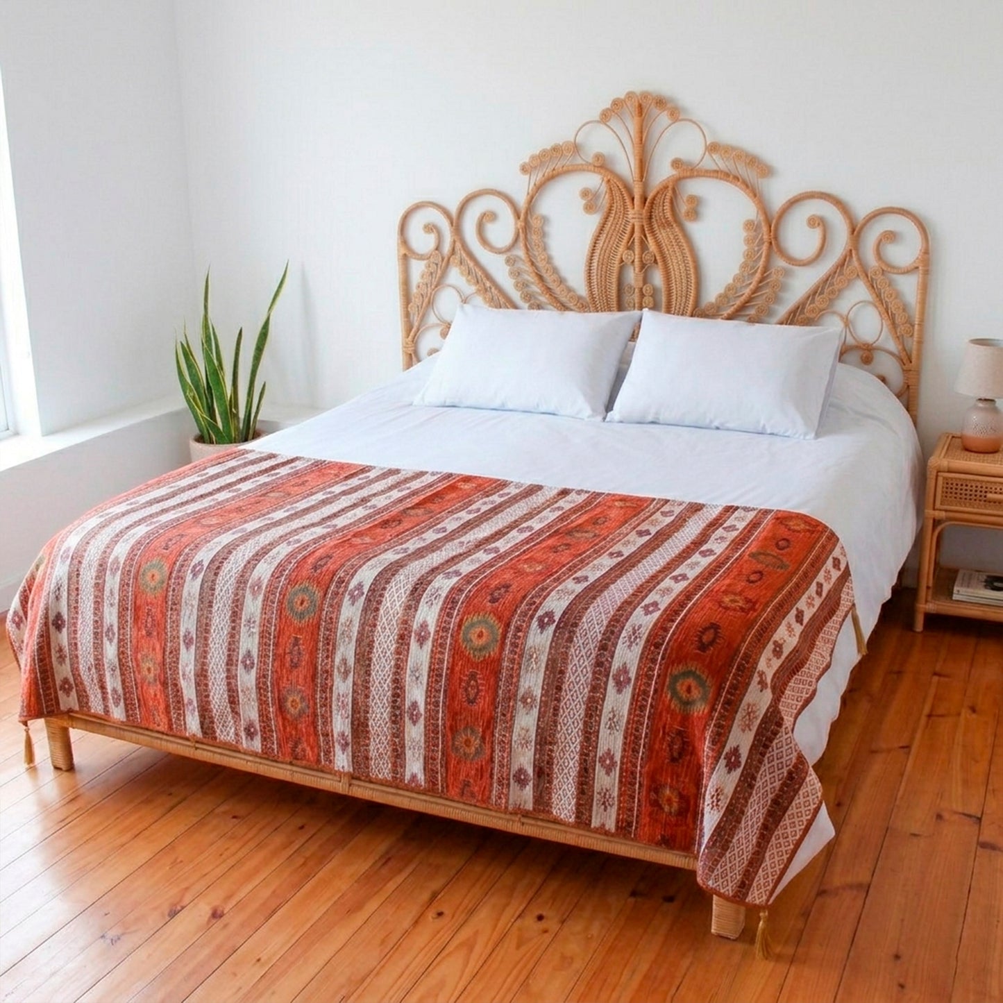 Piecera King/Super King Kilim Terracota y Blanco