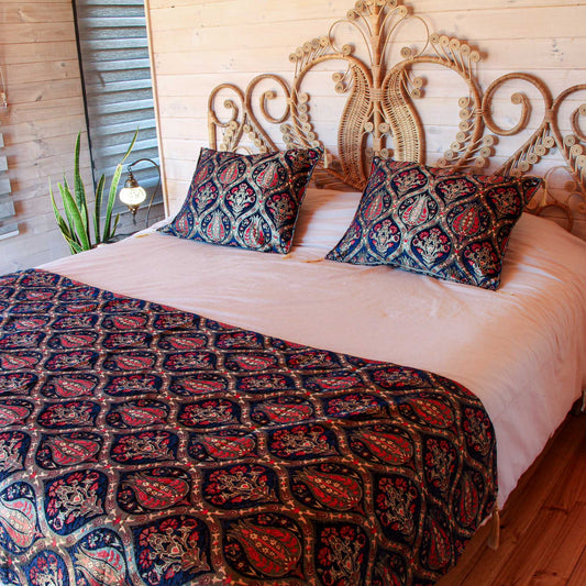 Set de Piecera 2P/Queen y almohadones Tulipanes Azul Oscuro