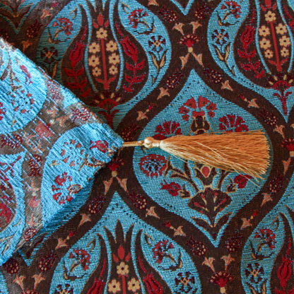 Set de piecera 2P/Queen y almohadones Tulipanes Turquesa