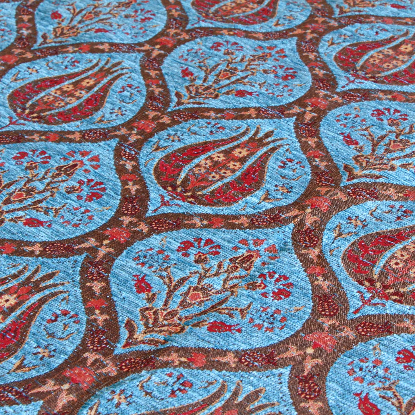 Set de piecera 2P/Queen y almohadones Tulipanes Turquesa