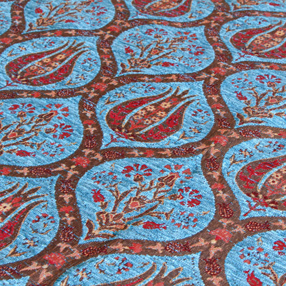 Set de piecera 2P/Queen y almohadones Tulipanes Turquesa