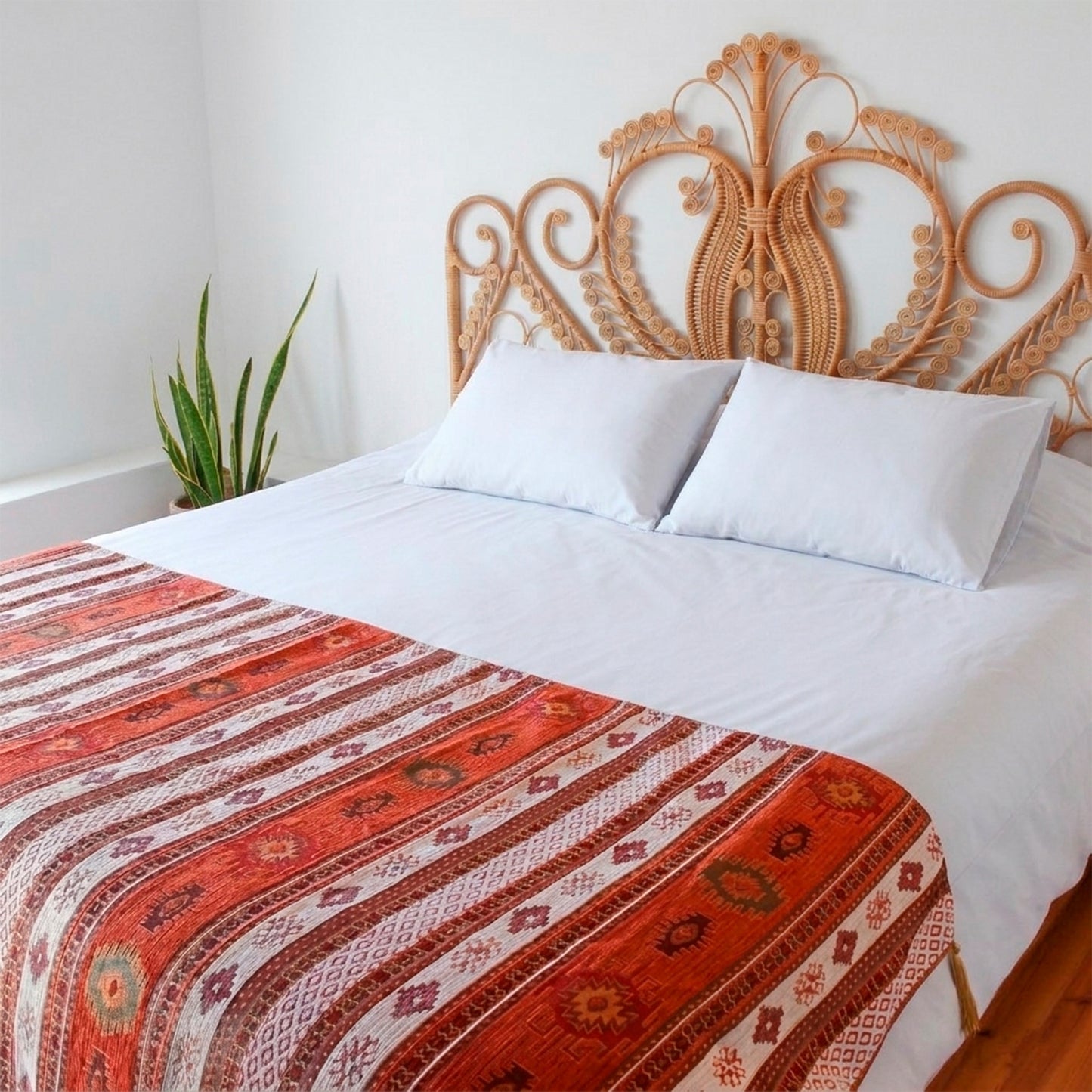 Piecera 2P/Queen Kilim Terracota y Blanco