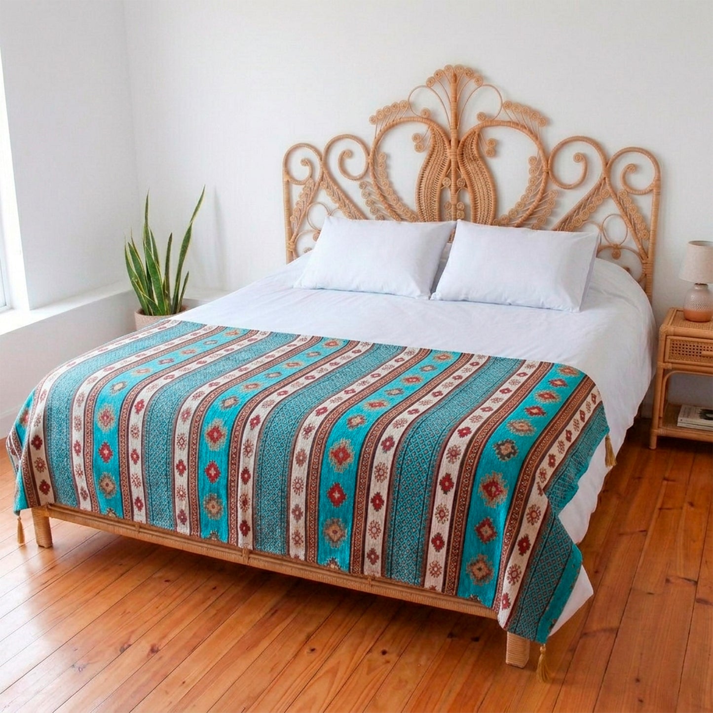 Piecera 2P/Queen Kilim Turquesa y Blanco