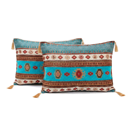 Pack de 2 Almohadones Kilim Turquesa y Blanco