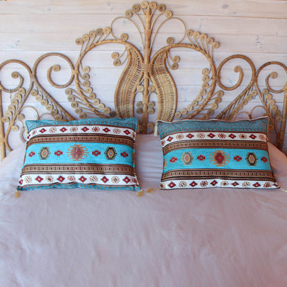 Pack de 2 Almohadones Kilim Turquesa y Blanco