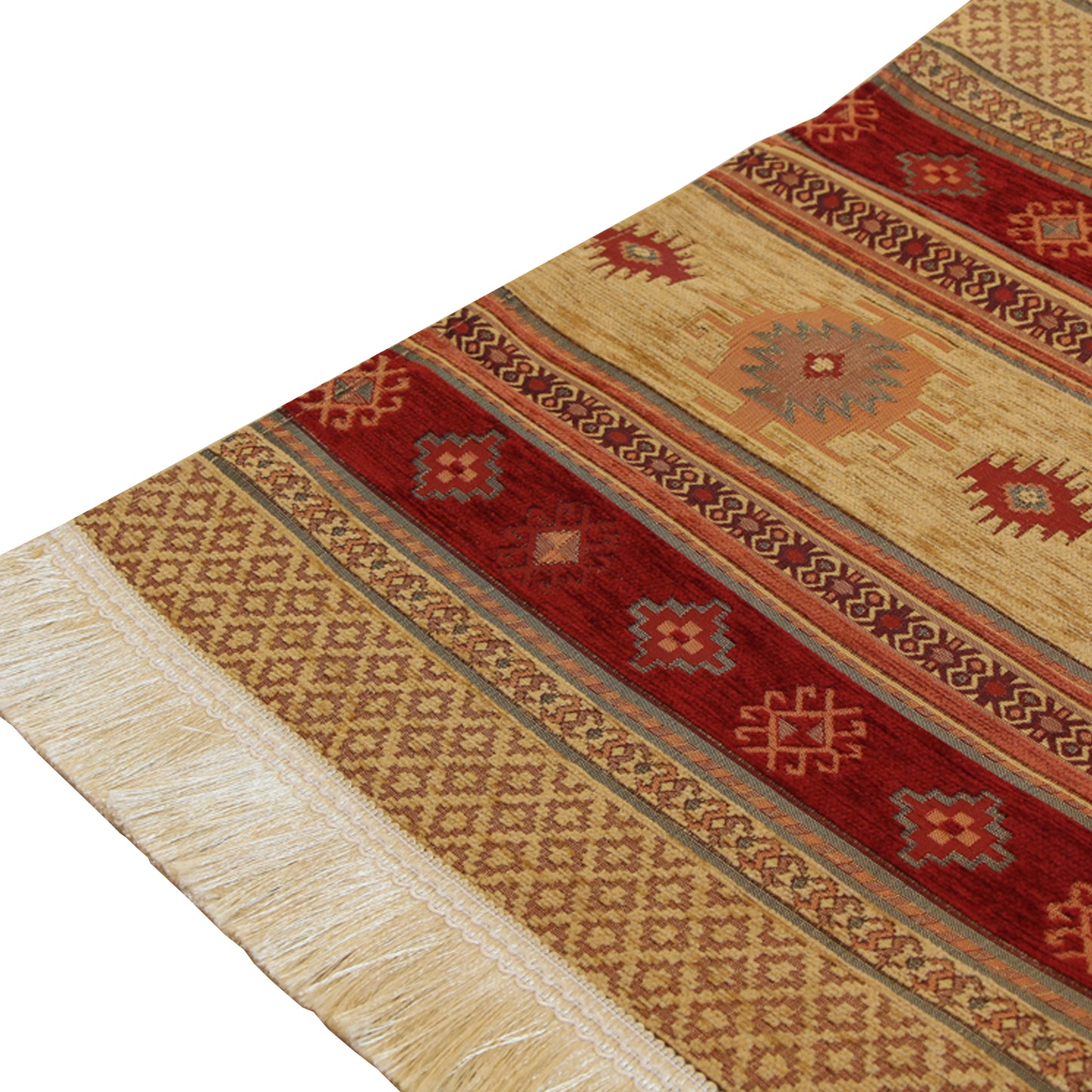 Camino de mesa 2 m kilim café y rojo