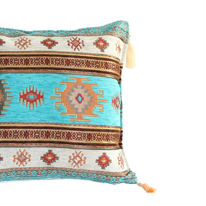 Cojín turco 44x44 Kilim Turquesa y Blanco