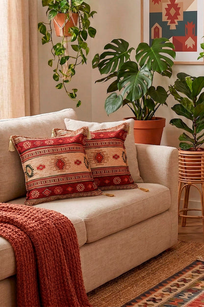 Dúo de Cojines turcos Kilim Rojo 44x44 cms