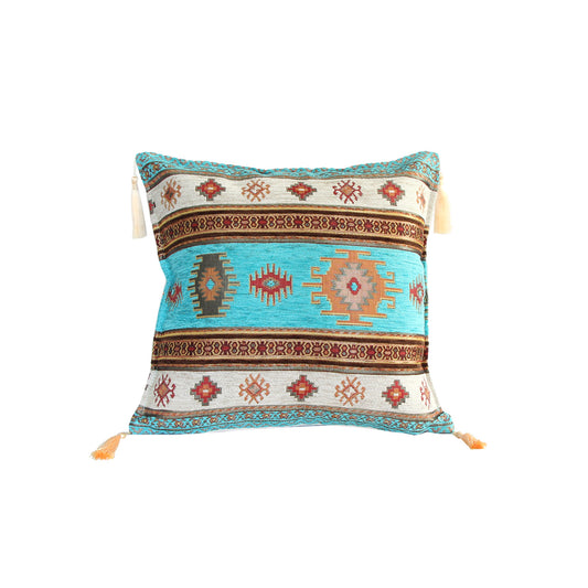 Cojín turco 44x44 Kilim Turquesa y Blanco