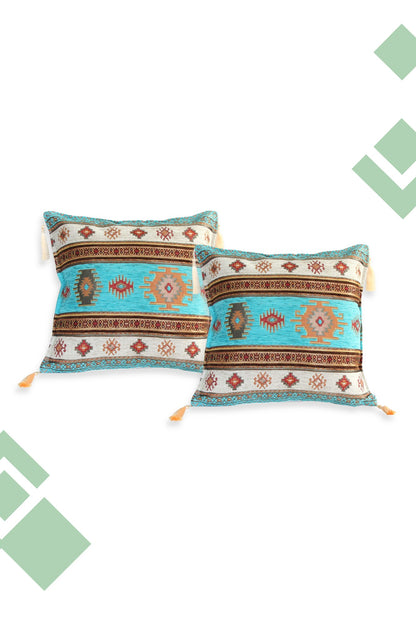 Dúo de Cojines Kilim Turquesa 44x44 cms