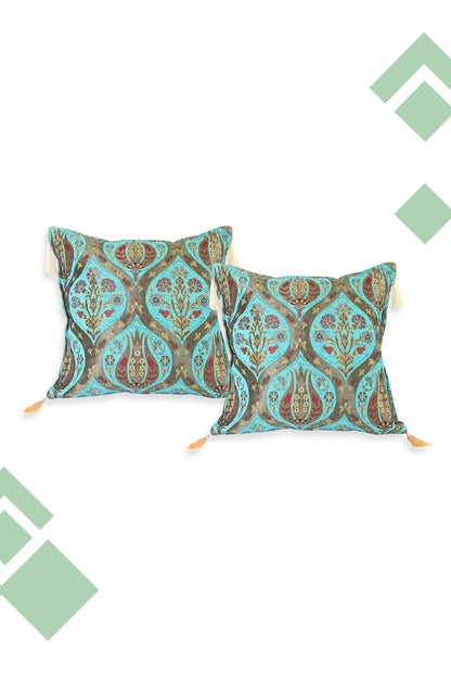 Preventa Dúo de Cojines Tulipanes Turquesa 44x44 cms