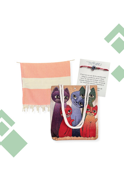 Pack Bodrum: Bolso de gato + Toalla Mármara coral + Regalo