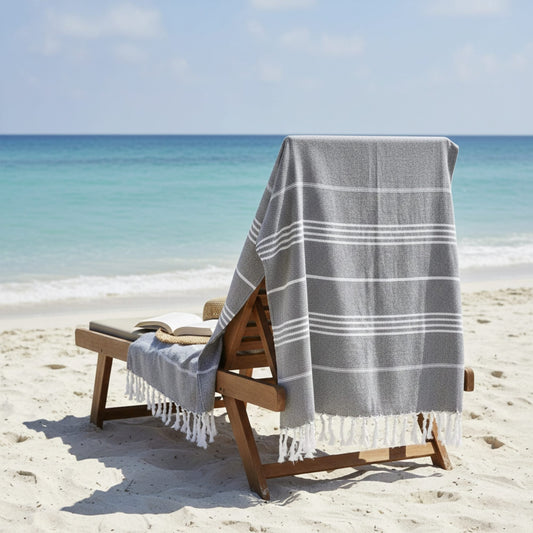 Toalla Turca de Algodón Antalya Negra 90 x 180 cms