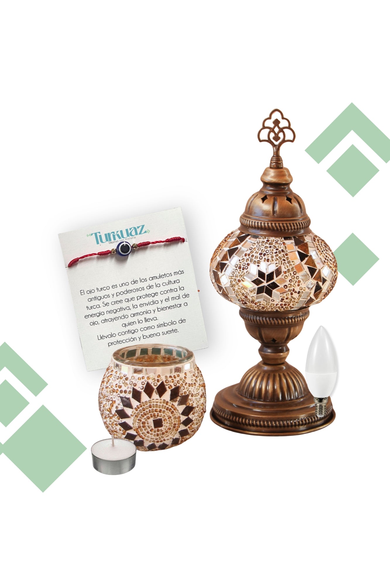 Pack Ámbar: Lámpara de mesa S + Portavela + Ampolleta + Velita y regalito