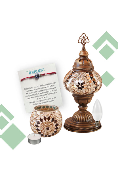 Pack Ámbar: Lámpara de mesa S + Portavela + Ampolleta + Velita y regalito