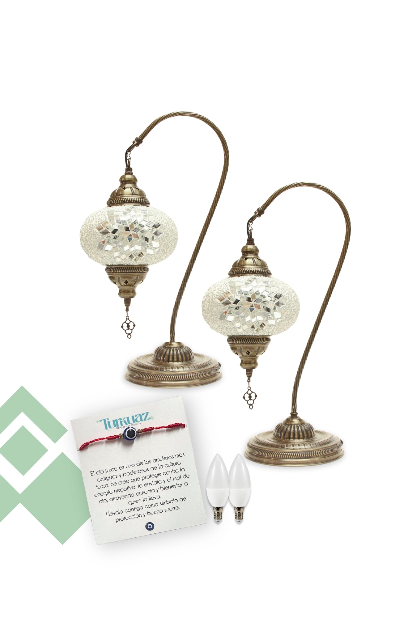 PREVENTA Dúo de Lámparas Blancas de Velador + Ampolletas