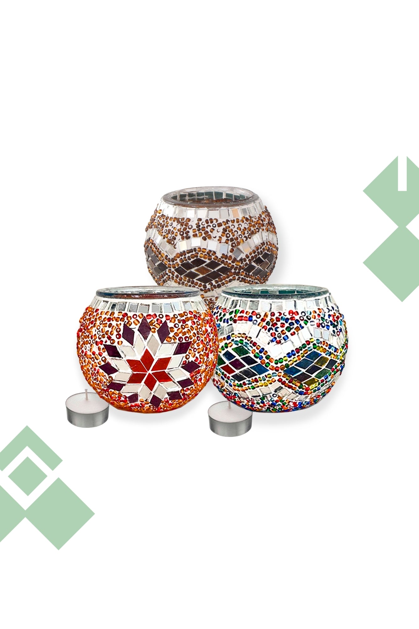 Trío de Portavelas de mosaico turco + Velitas de regalo