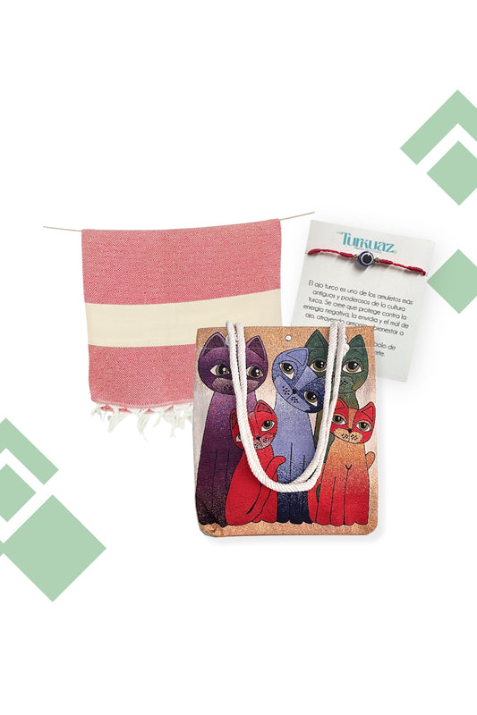 Pack Bodrum: Bolso de gato + Toalla Mármara Roja + Regalo