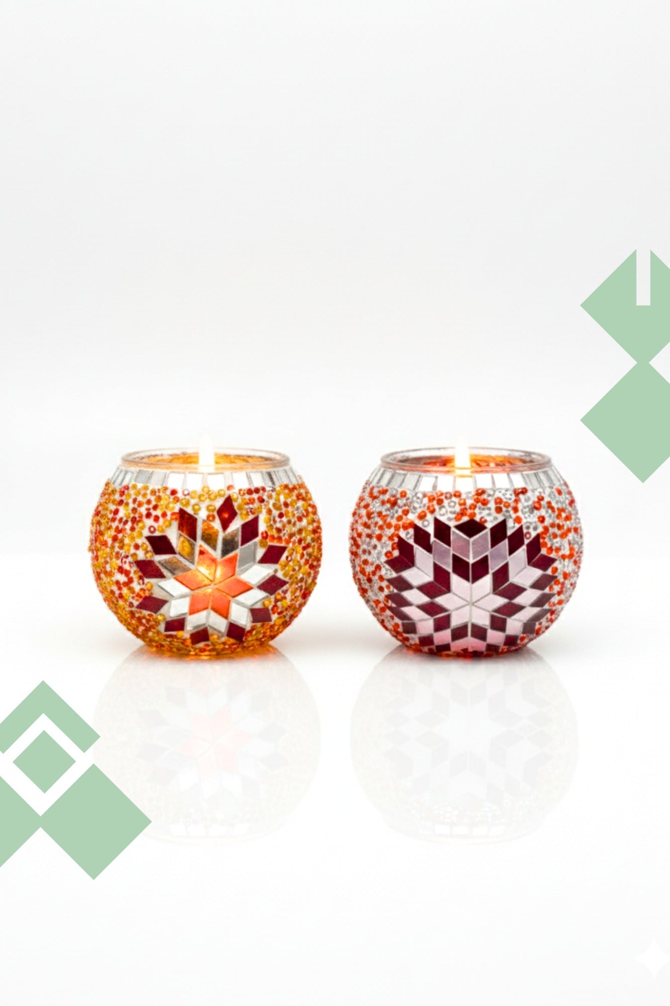 Par de Portavelas de mosaico turco Naranjo y Rojo