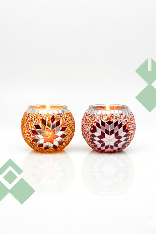 Par de Portavelas de mosaico turco Naranjo y Rojo