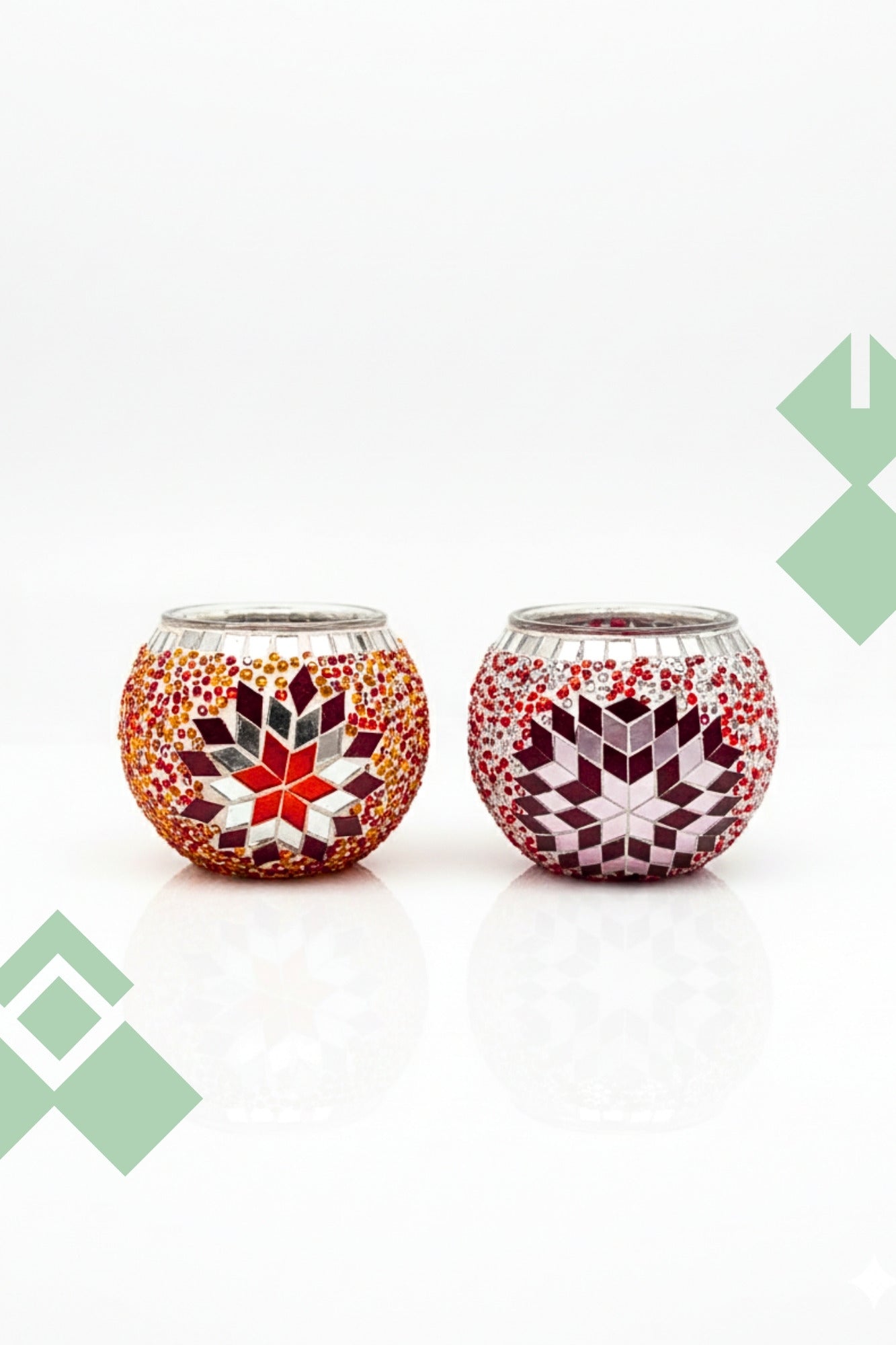 Par de Portavelas de mosaico turco Naranjo y Rojo