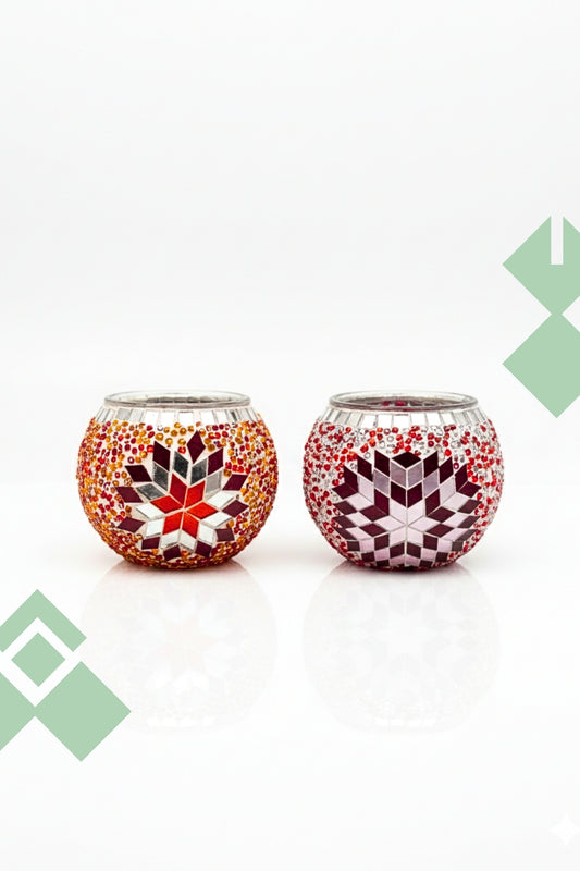Par de Portavelas de mosaico turco Naranjo y Rojo