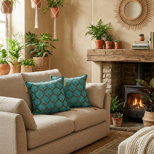 Cojín turco 44x44 Filigrana Turquesa