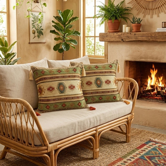 Cojín turco 44x44 Kilim Beige y Verde