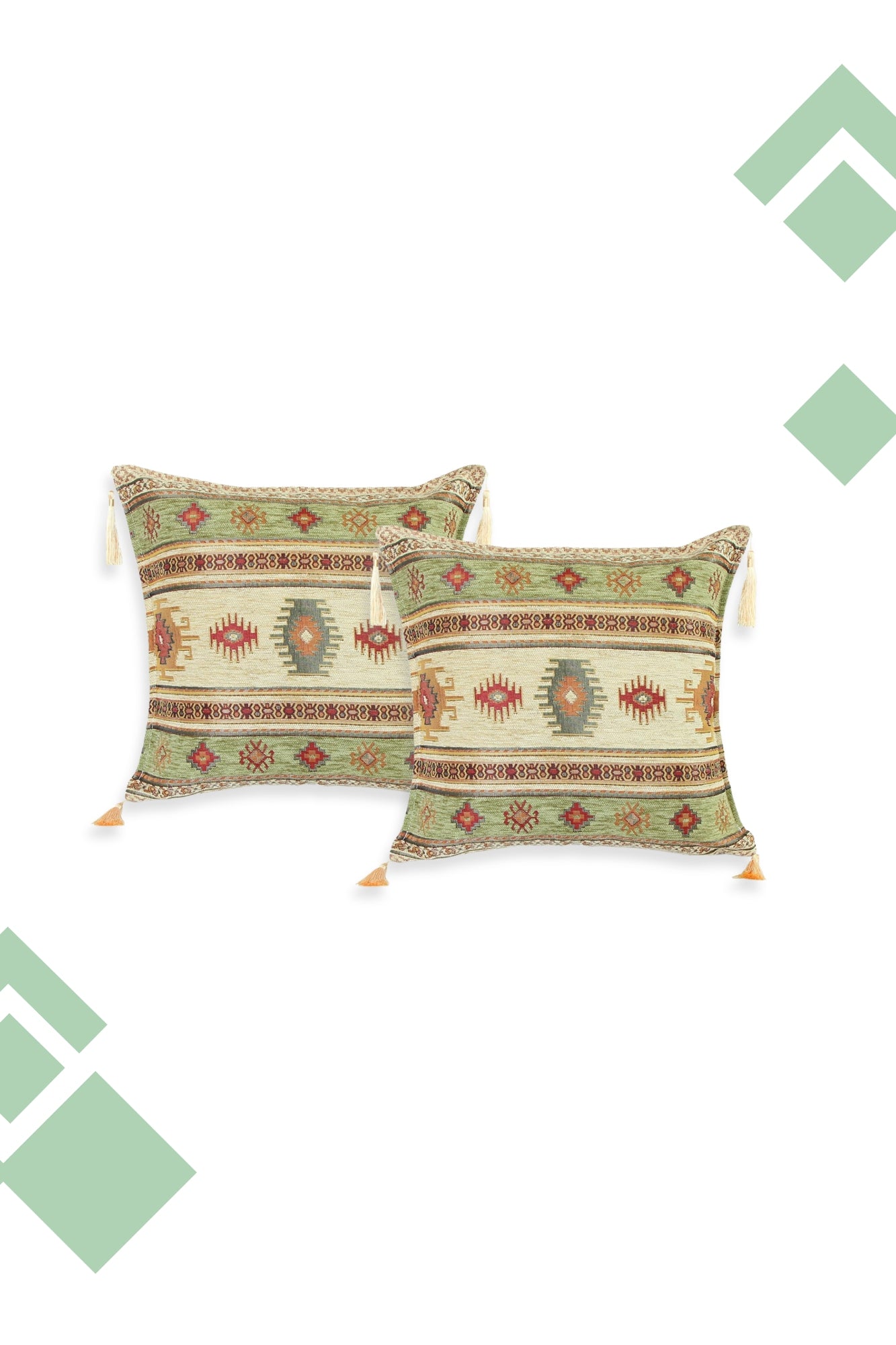 Dúo de Cojines turcos Kilim Verde 44x44 cms