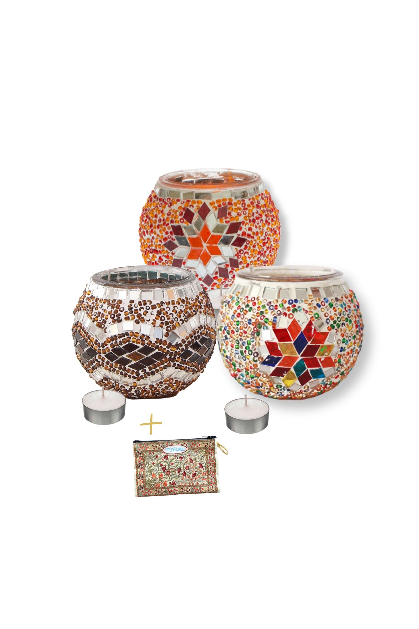 Trío de Portavelas de mosaico turco + Velitas de regalo