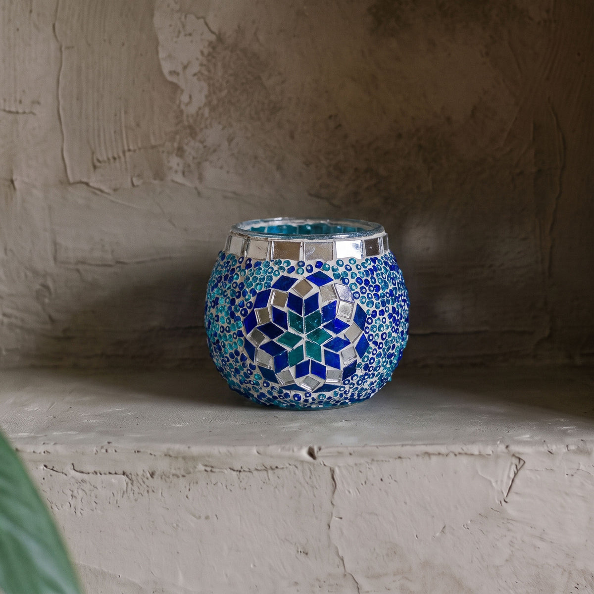Par de portavelas de mosaico turco Azul y turquesa