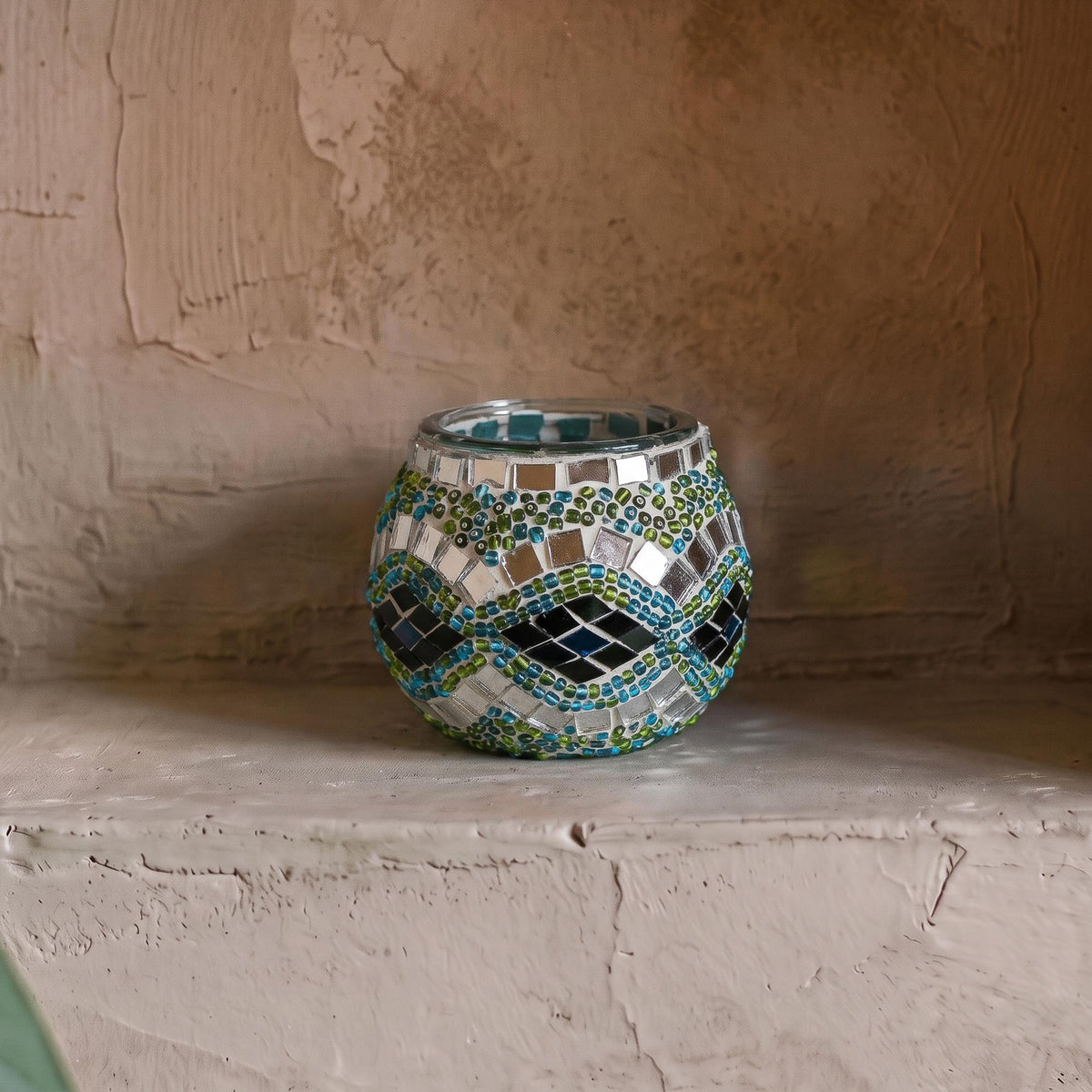 Par de portavelas de mosaico turco Azul y turquesa