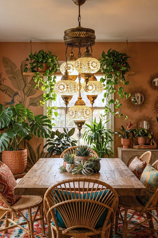 Lámpara turca colgante de 5 esferas blancas M