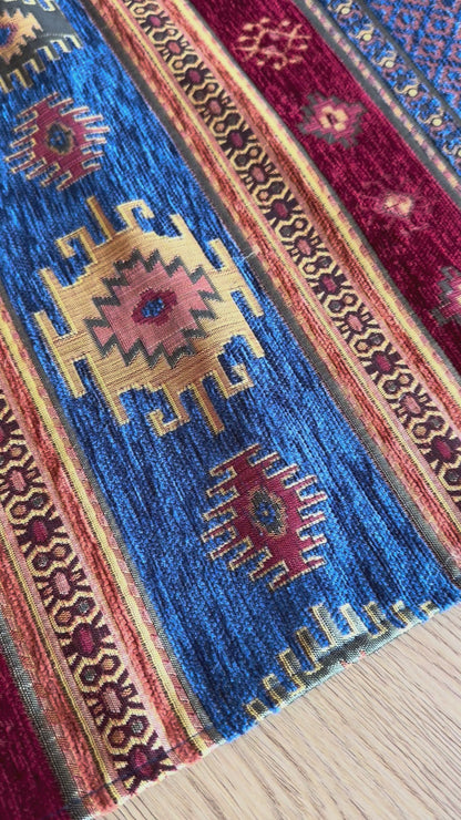 Camino de mesa 2 m kilim azul y rojo