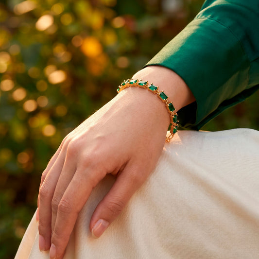 Pulsera Saray verde - Baño de oro 22k