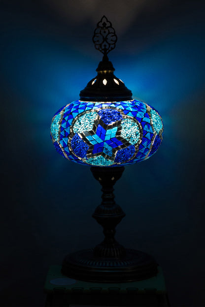 Lámpara turca de mesa XL prisma turquesa y azul + ampolleta