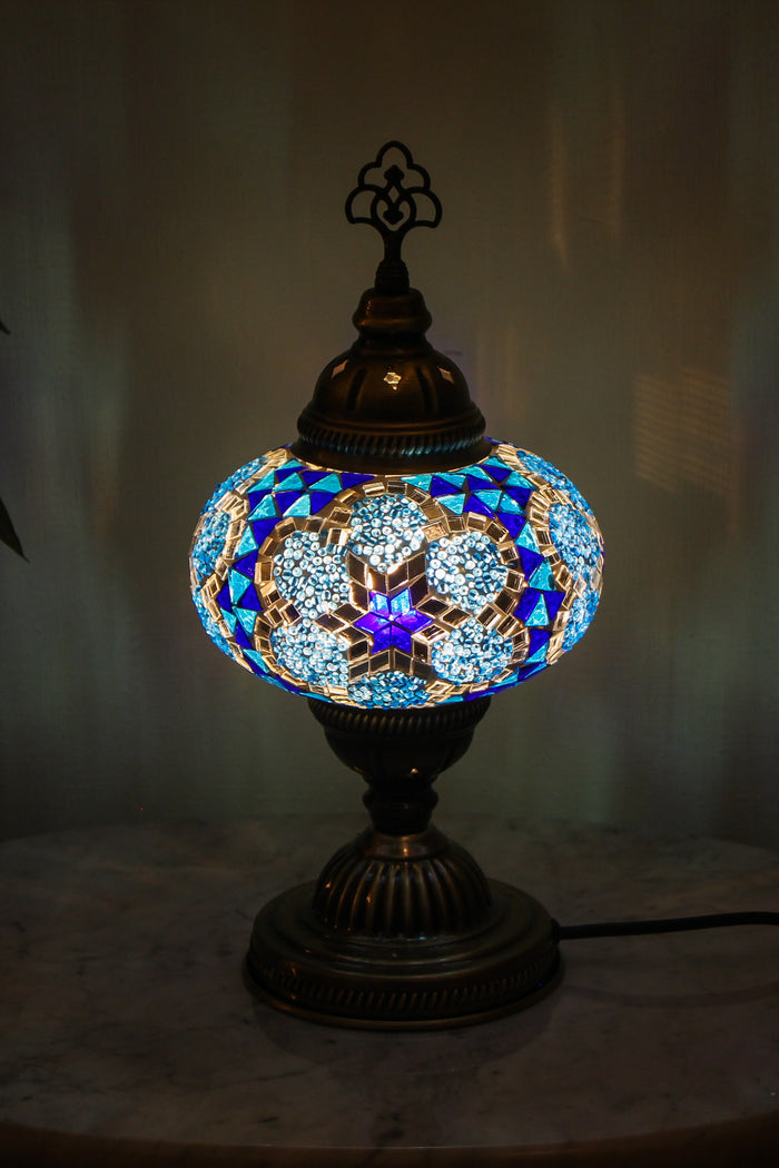 Lámpara turca de mesa M prisma azul y turquesa