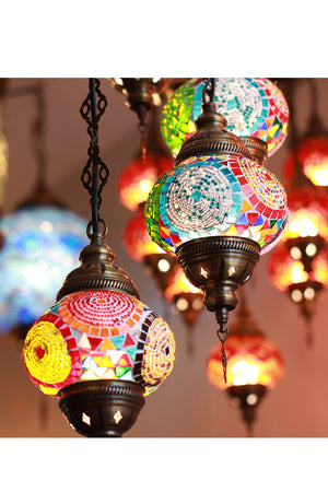 Lámpara turca colgante de 3 esferas remolinos multicolor S