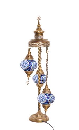 Lámpara turca de pie de 3 esferas S remolinos azules
