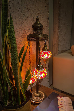 Lámpara turca de pie de 3 esferas S Cicek naranja