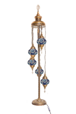 Lámpara turca de pie de 5 esferas S remolinos azules