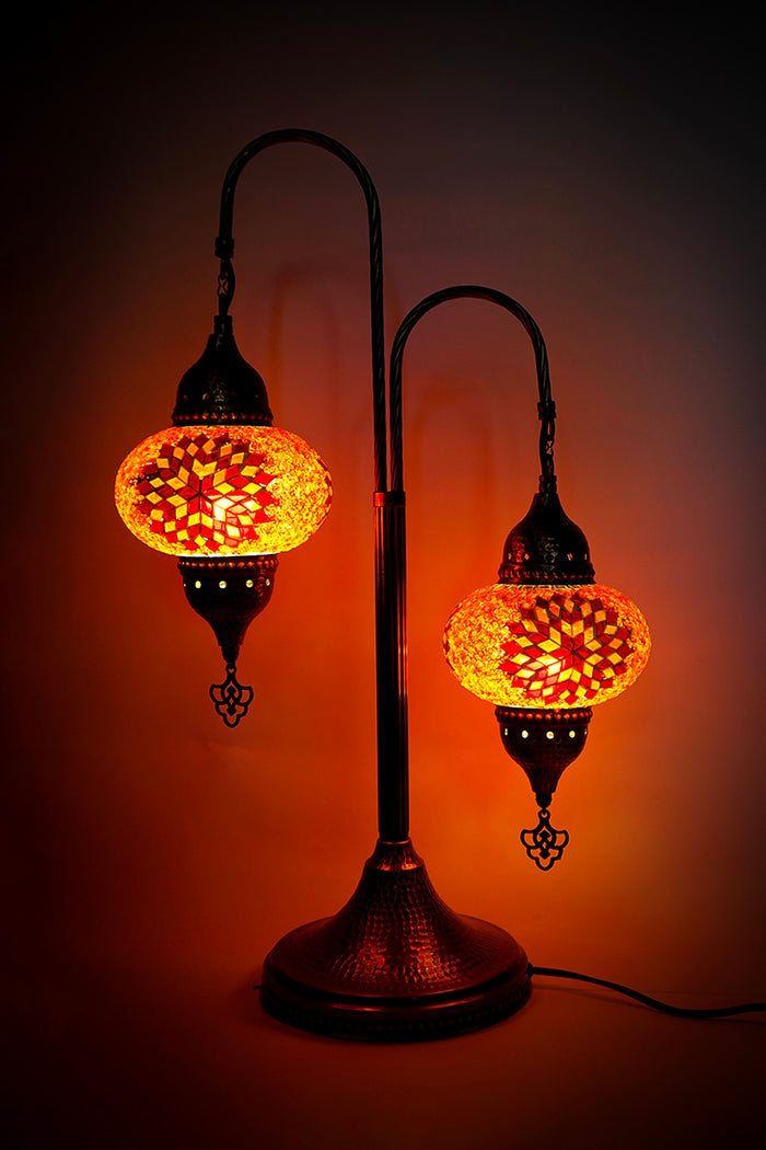 Lámpara turca de mesa de 2 esferas M naranjas