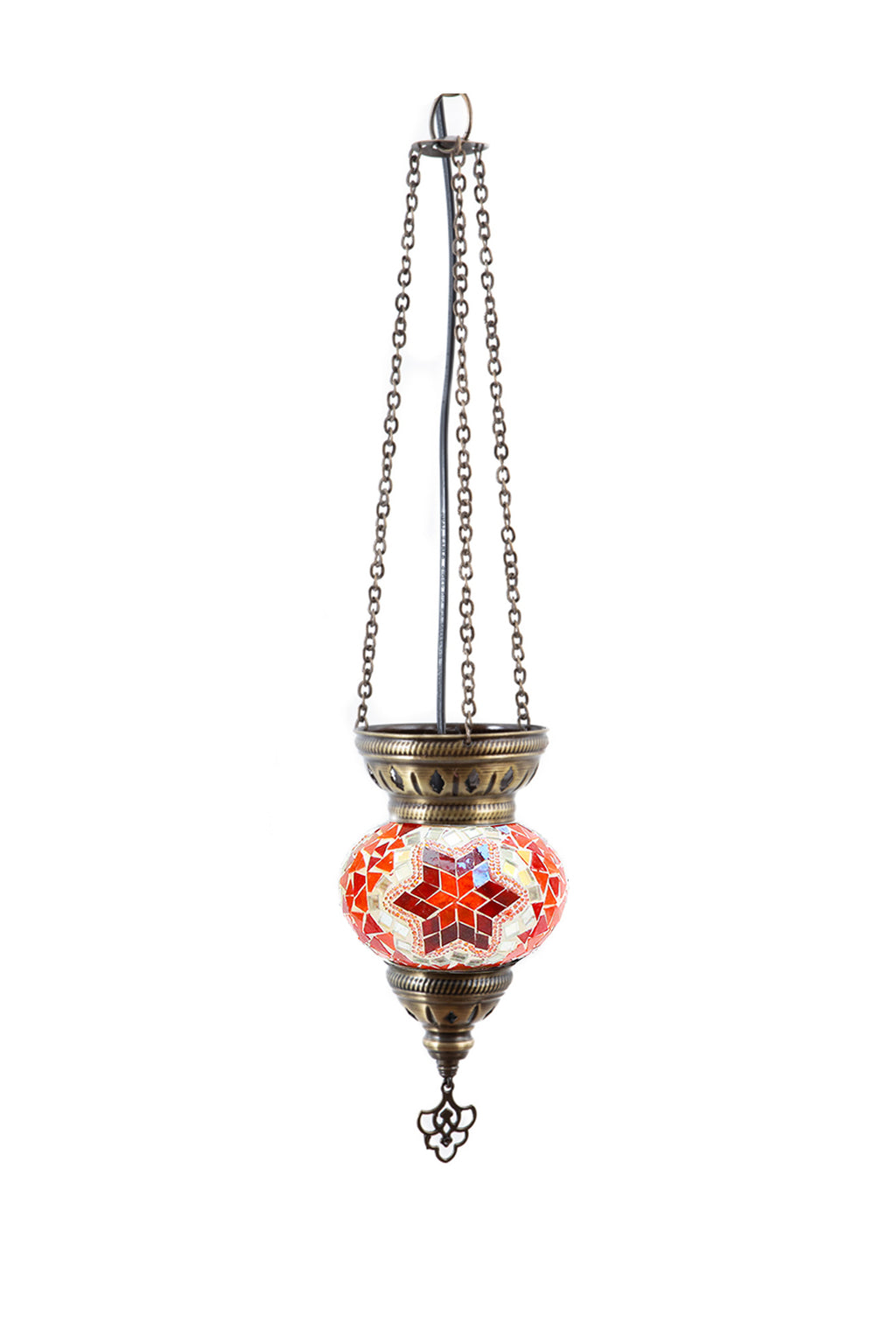 Lámpara turca colgante tricadena S cicek naranja