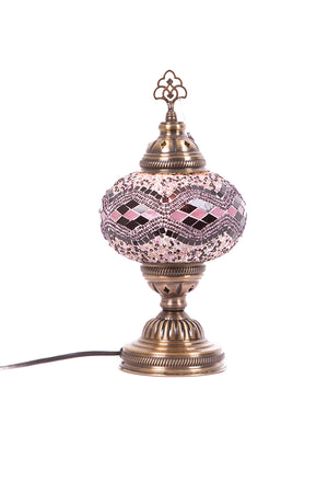 Lámpara turca de mesa M rombos lila y rosada
