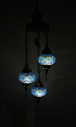 Lámpara turca colgante de 3 esferas celestes S